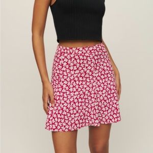 Reformation Red and White Floral Mini Skirt